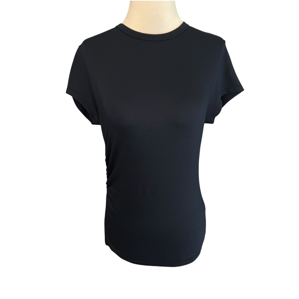 Madewell Asymmetric Ruched Tee in Allday Jersey Navy Blue XS NZ390 NEW